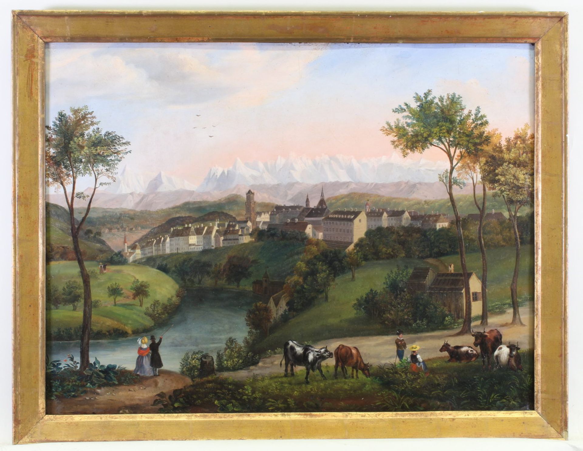 Anonym (19. Jh.) "Stadtansicht von Bern", Öl auf Metall, auf einem Baumstumpf unten links alt - Image 2 of 4