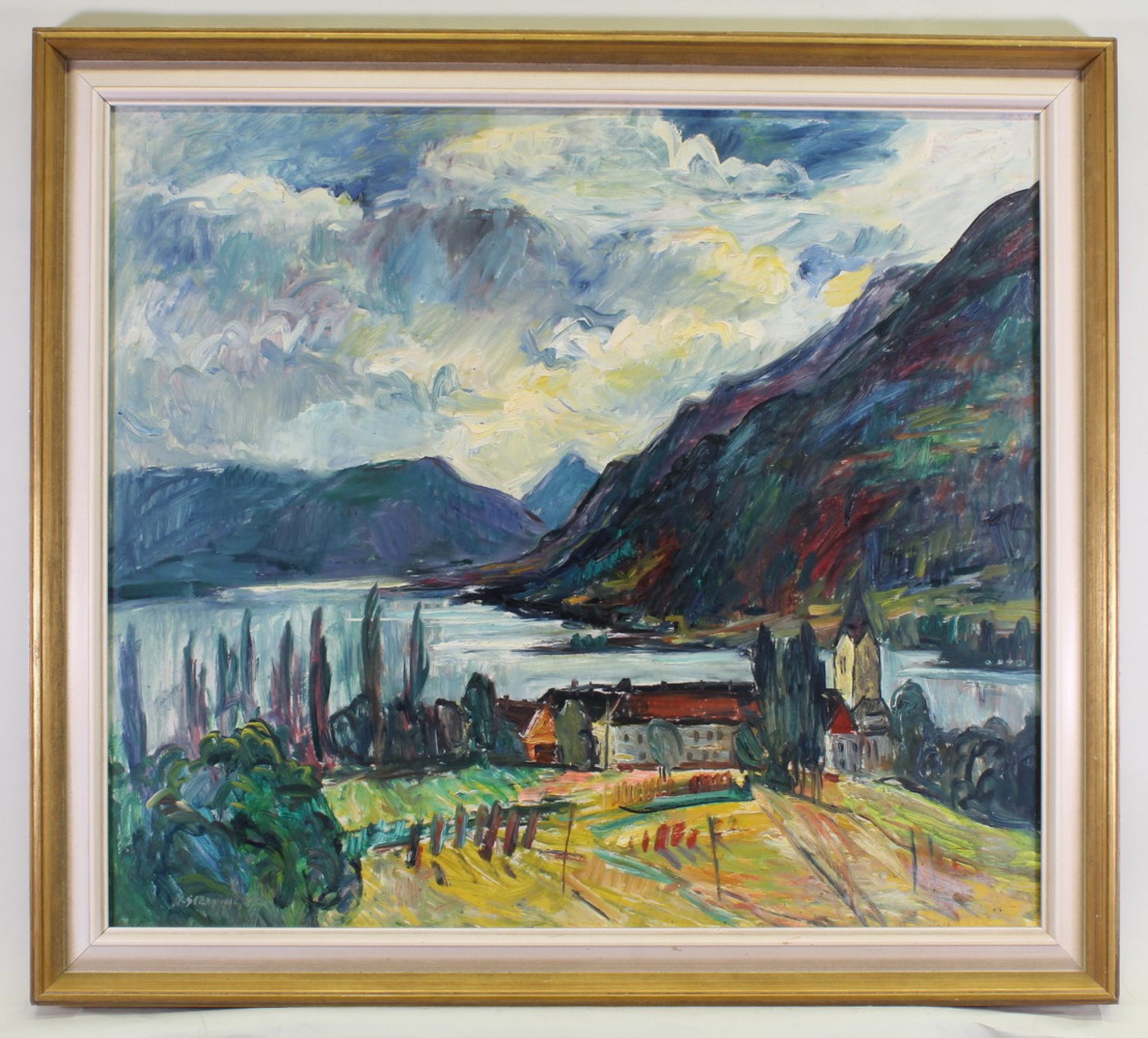 Steininger, Hermann (1915 Felling bei Hardegg), "Ossiacher See", Öl auf Hartfaser, signiert links - Image 2 of 4