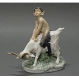 Porzellanfigur, "Faun auf Ziegenbock", Royal Kopenhagen, Modellnummer 737, polychrom,