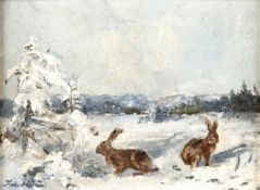 Hasen in verschneiter Landschaft