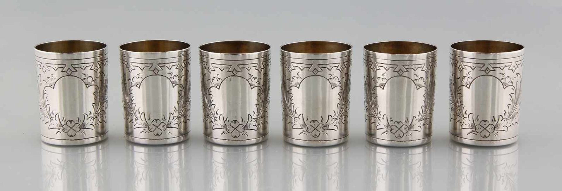 Six Russian Silver Vodka Beakers