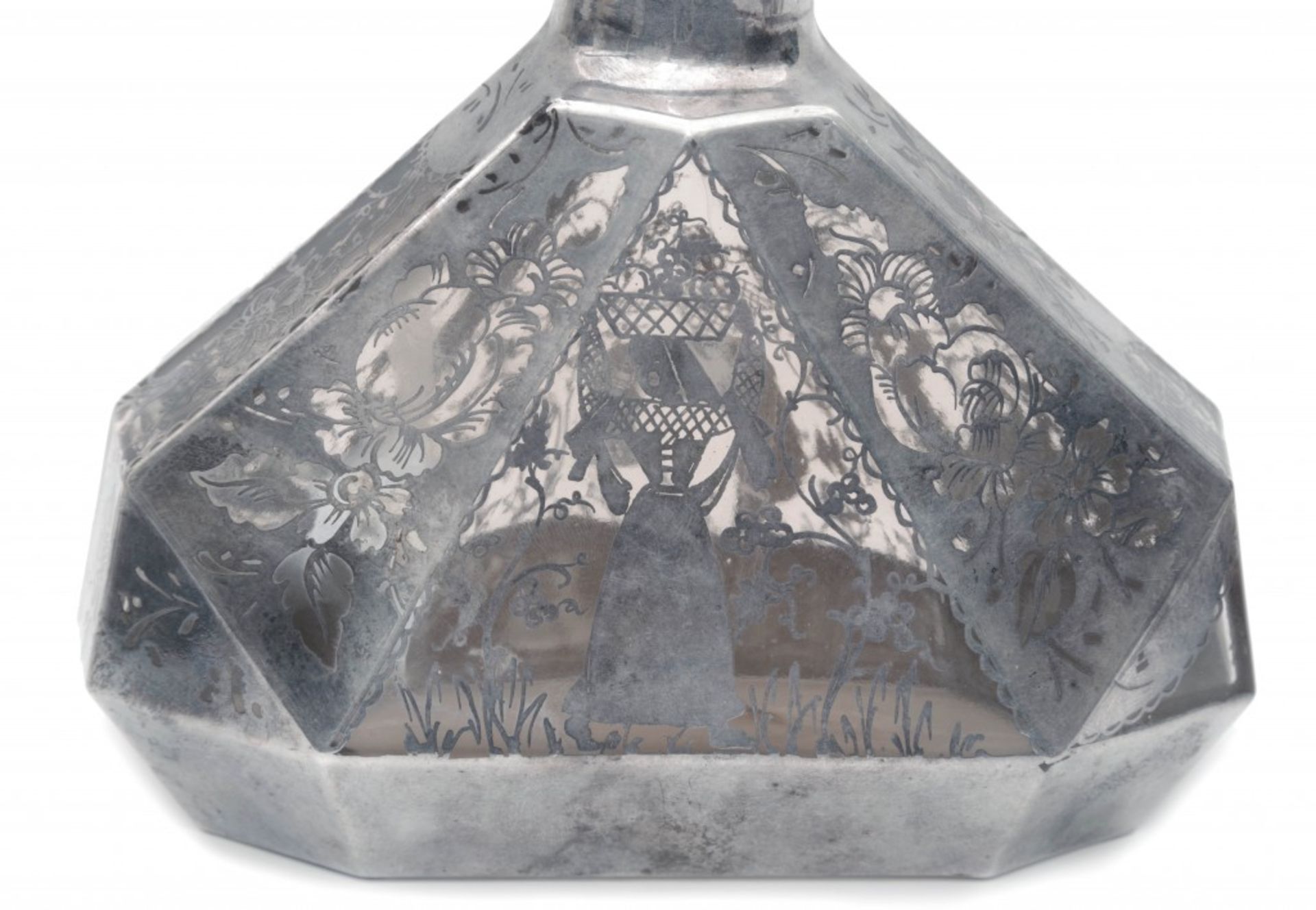 Decanter and Six Glasses with Silver Overlay, Art Deco - Image 3 of 3