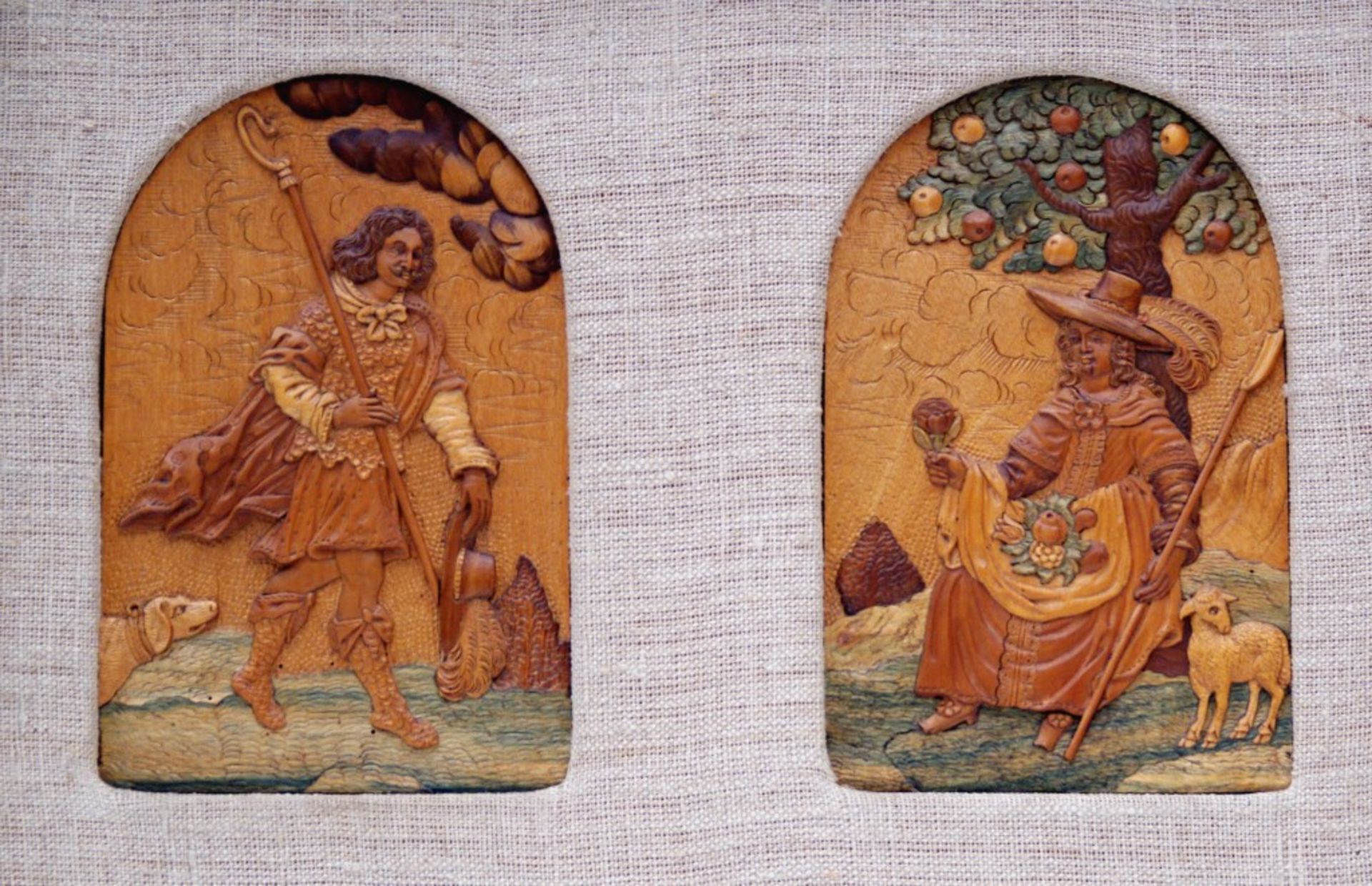 A pair of Eger relief intarsia panels - Image 2 of 2