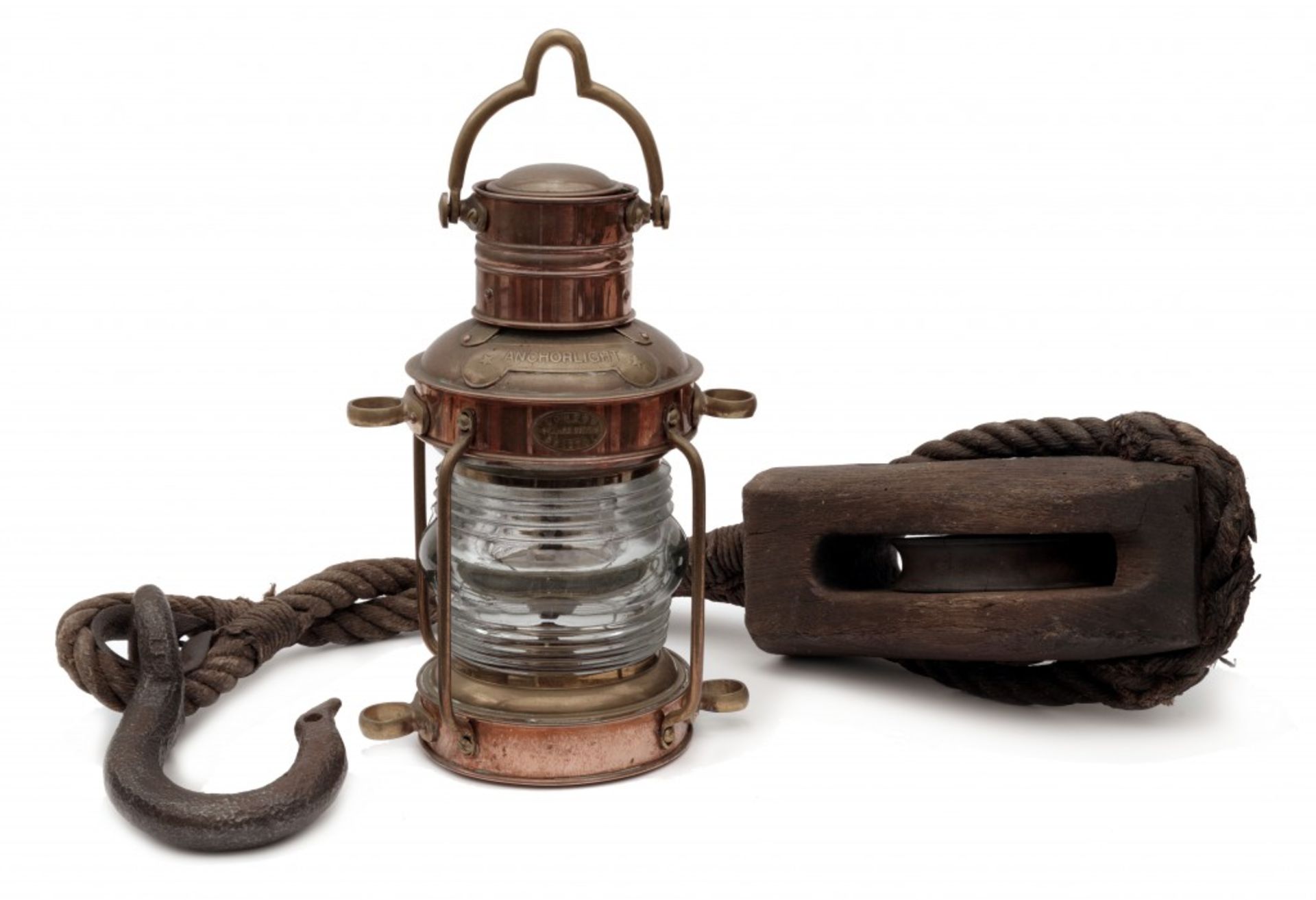 An Anchor Light by Clark Bros & Wooden Pulley