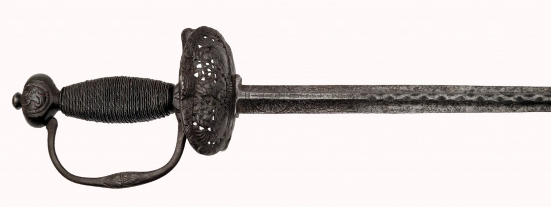 A small-sword with chiselled iron hilt