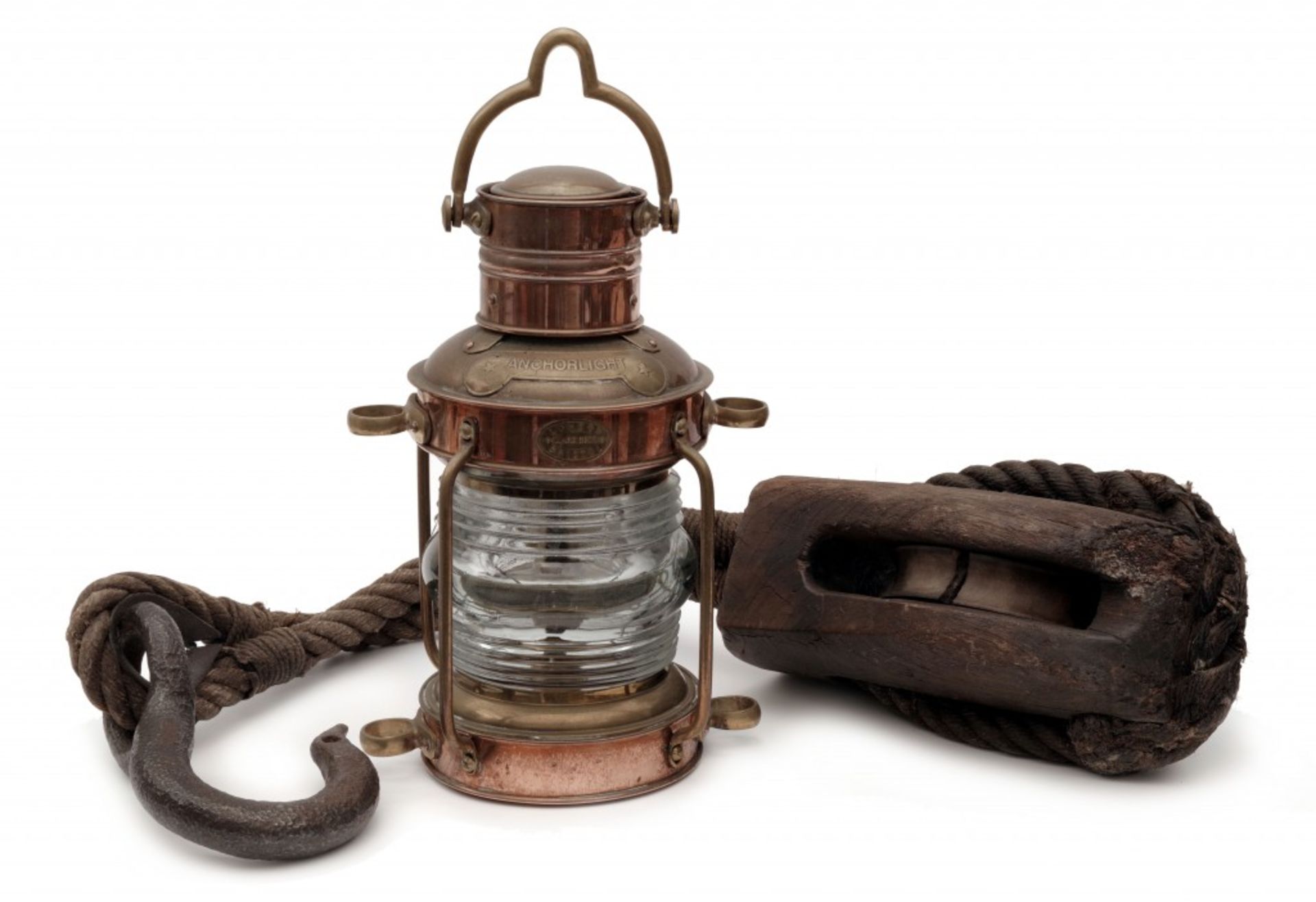 An Anchor Light by Clark Bros & Wooden Pulley - Image 6 of 6