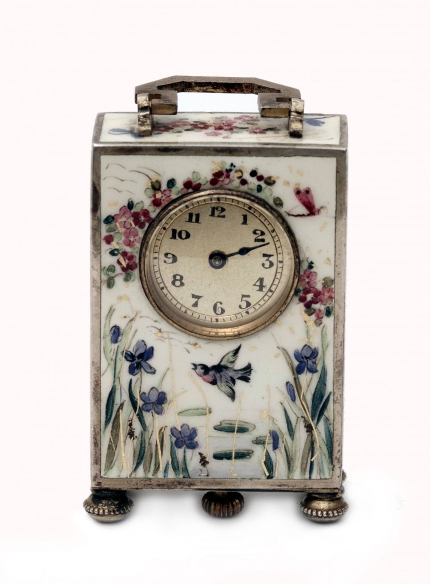 A Viennese Enamel on Silver Miniature Clock