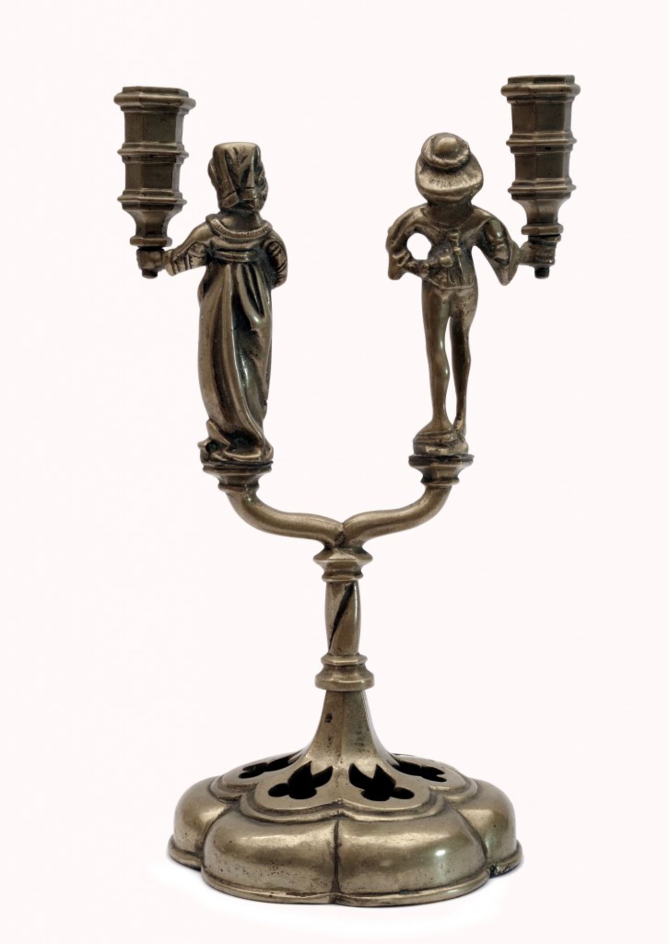 Zweiarmiger Kerzenhalter mit männlicher und weiblicher Figur - Image 2 of 3