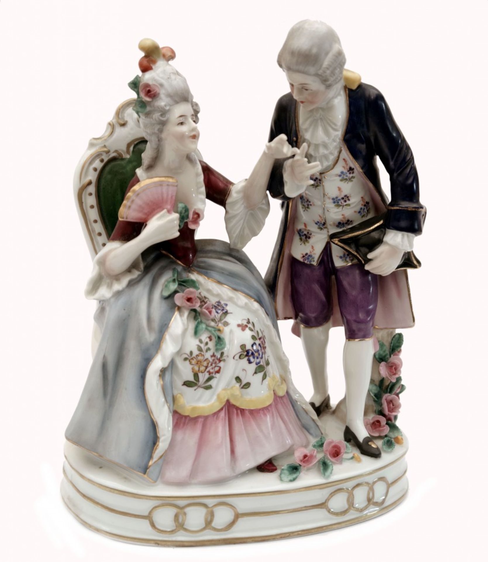 Volkstedt; Deutsche Porzellan: Figur-Skulptur, ein galantes Paar
