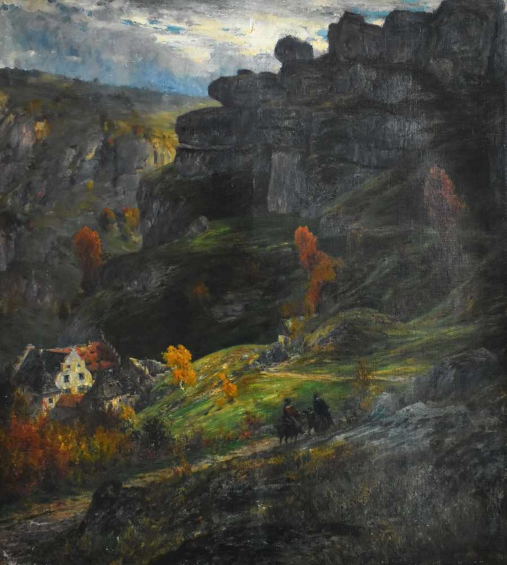 Merker, Max (1861 Weimar - 1928 ebenda), "Reiter vor einer Burgruine in Harz"