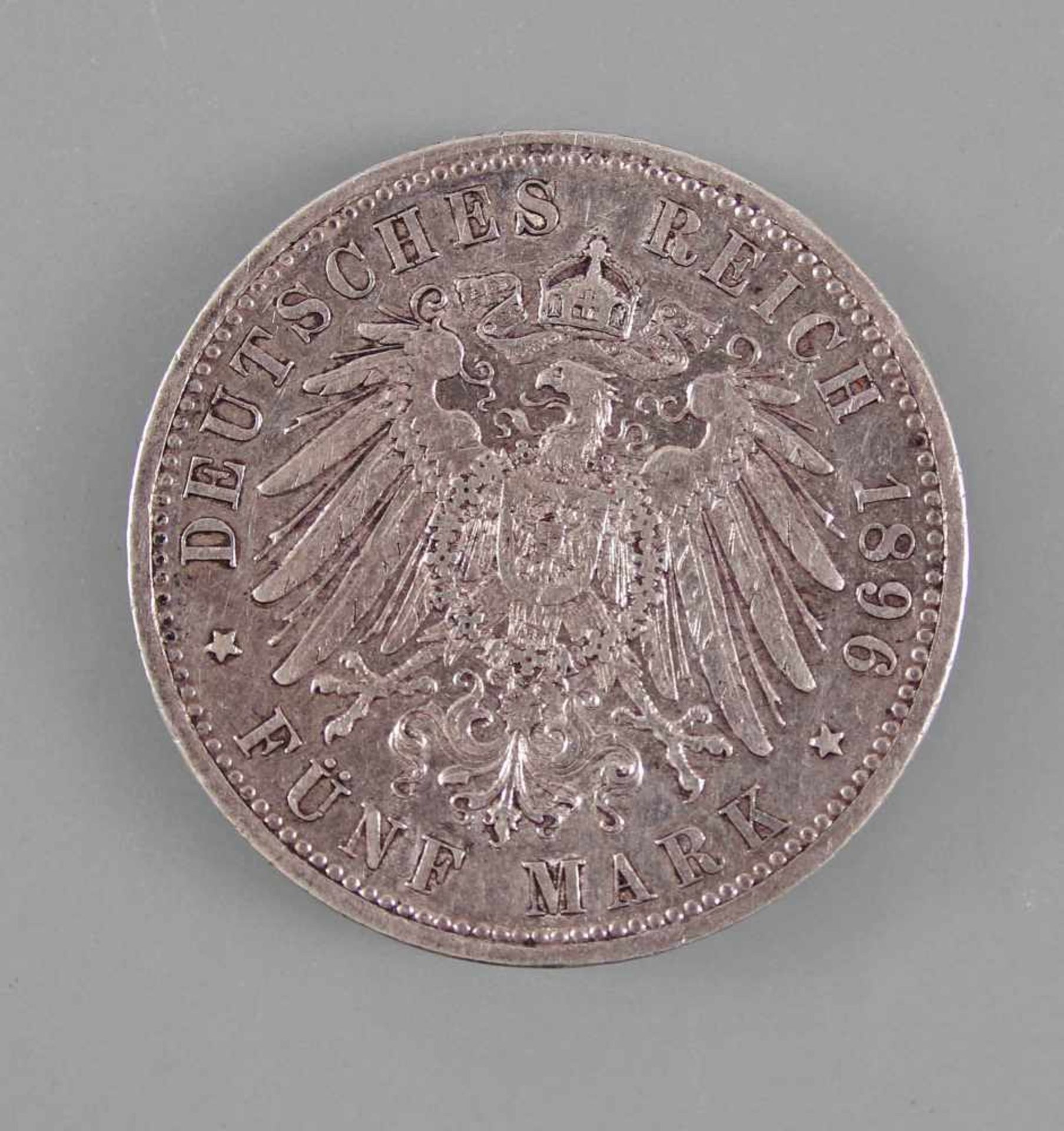 Silbermünze 5 Mark Deutsches Reich 1896 seltener Jahrgang - Bild 2 aus 2