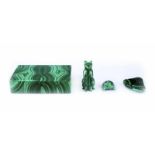 A malachite box and 3 small figures