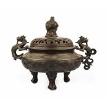 Large incense burner KoroChina, around 1820, cast bronze, patinated brown, openwork lid, knob in the