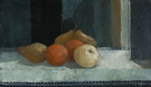 Walter Faraoni (1942 Cesena, Italien)Frutta Dorata su Tovaglia, Öl auf Platte, 24 cm x 41,5 cm,