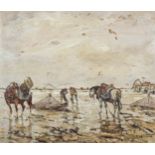 Julius Seyler (1873 München - 1955 ebenda)Pferde im Watt, Öl auf Leinwand, 59 cm x 69 cm,
