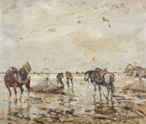 Julius Seyler (1873 München - 1955 ebenda)Pferde im Watt, Öl auf Leinwand, 59 cm x 69 cm,
