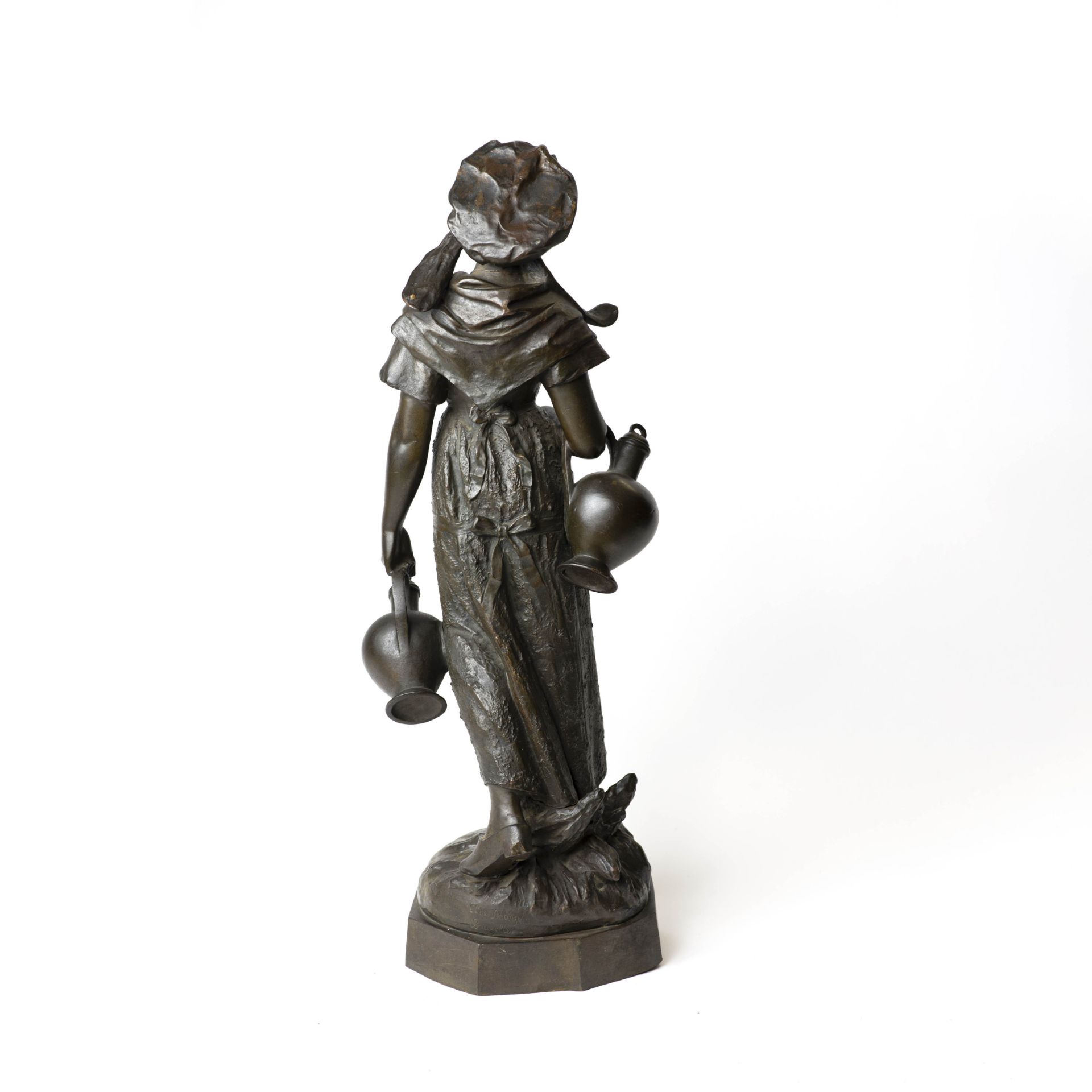 Polydor Comein (1848 - 1907)'Laitière Flamande'/ 'Flämisches Milchmädchen', Bronze, Höhe 62 cm cm, - Bild 3 aus 5