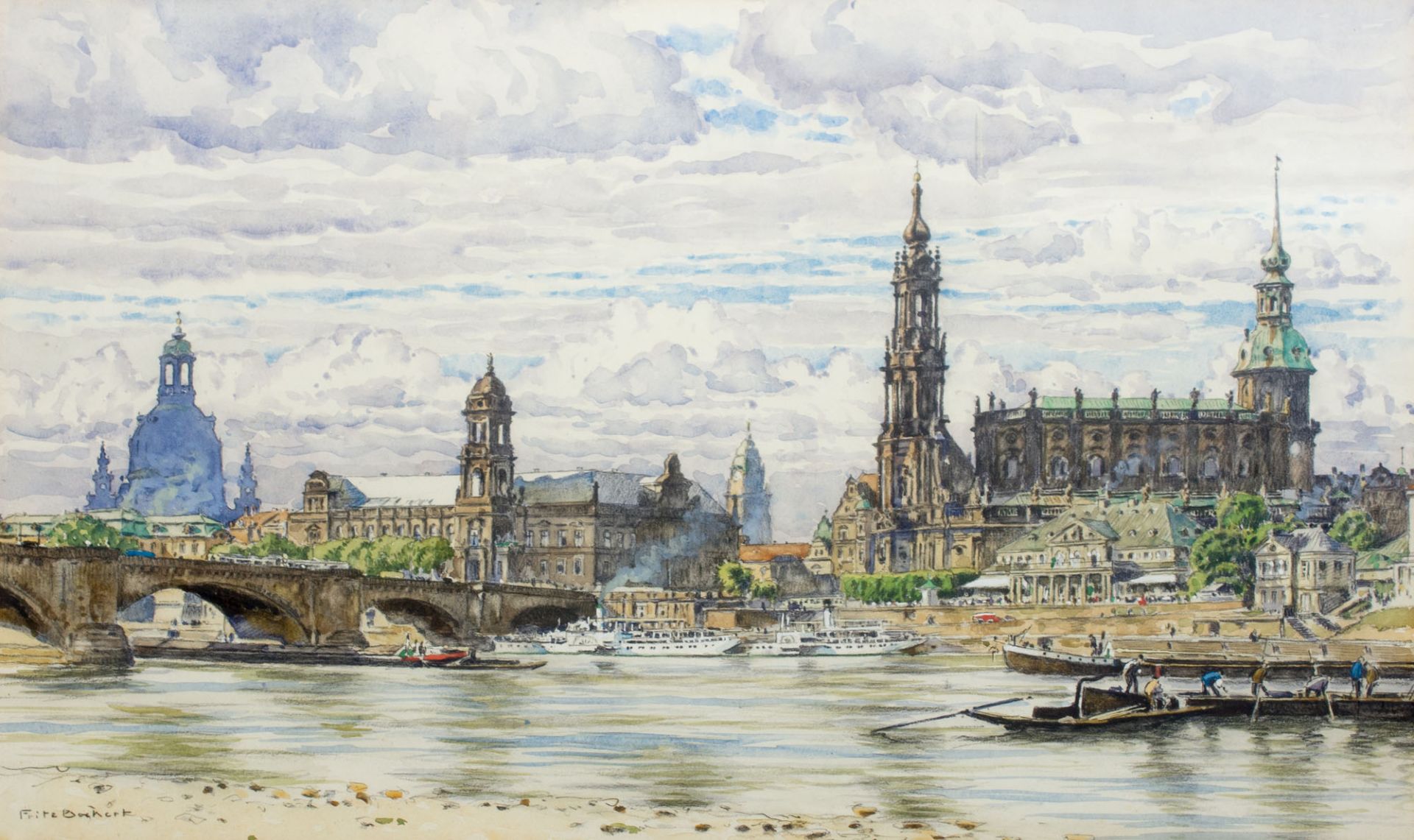 Fritz Beckert (1877 Leipzig - 1962 Dresden)Dresden - Blick von Neustadt auf die Altstadt mit