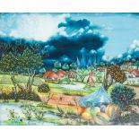 Djuro Popec (1943 Kroatien)Landschaft mit Gewitter, Hinterglasmalerei, Öl auf Glas, 48,7 cm x 58,5