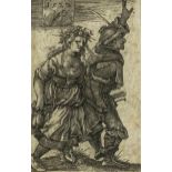 Hans Sebald Beham (1500 - 1550)Das tanzende Bauernpaar, Kupferstich auf Papier, 1522, 7,8 x 5 cm,