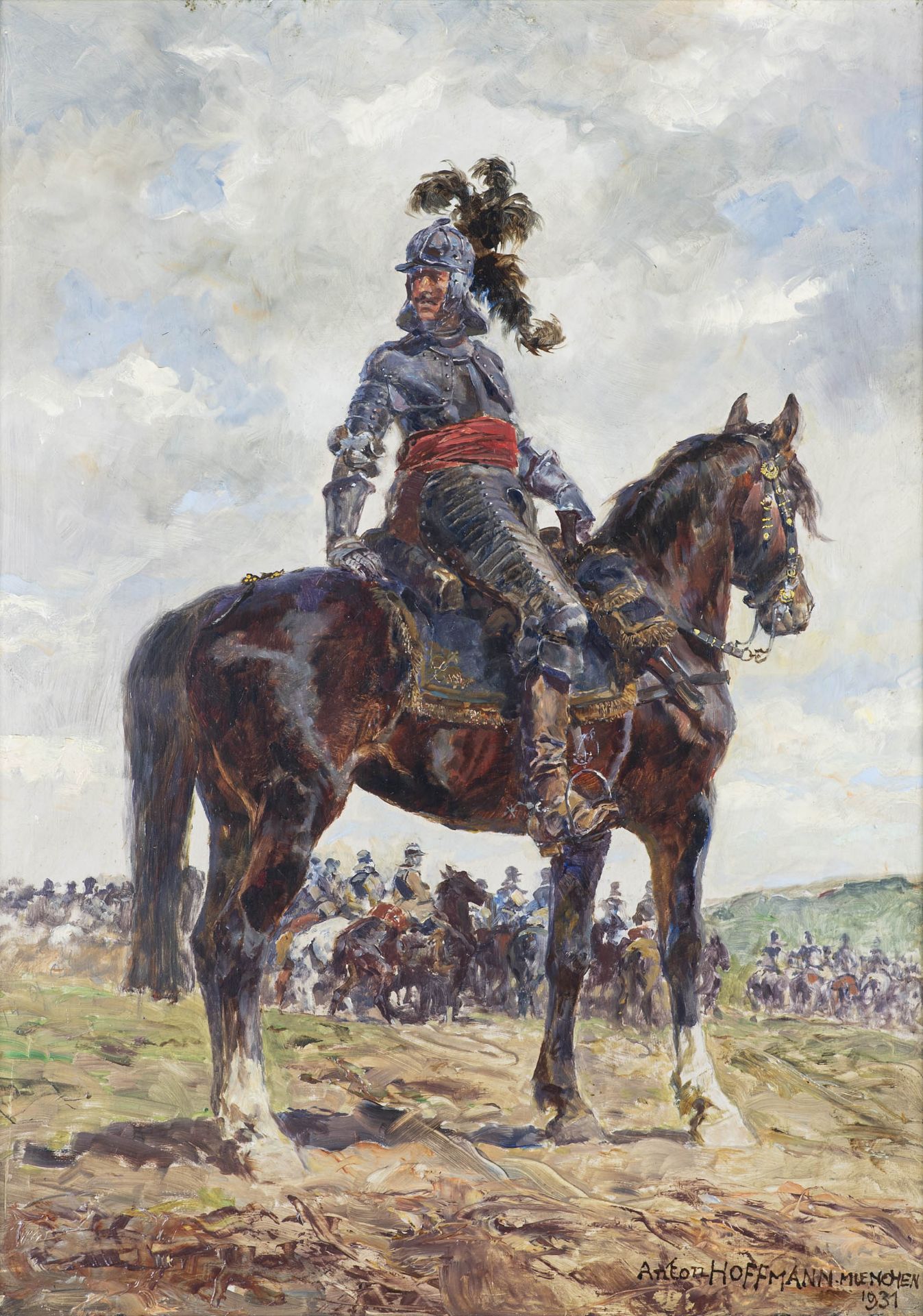 Anton Hoffmann (1863 - 1938)Vor der Schlacht, Öl auf Holz, 37,5 cm x 26,5 cm, Sichtmaß unten
