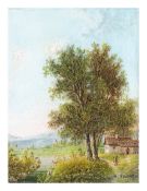 Albert Rieger('A. Höbart') (1834 Triest - 1905 Wien)'Landschaft mit Bauern', Öl auf Platte, 25,5