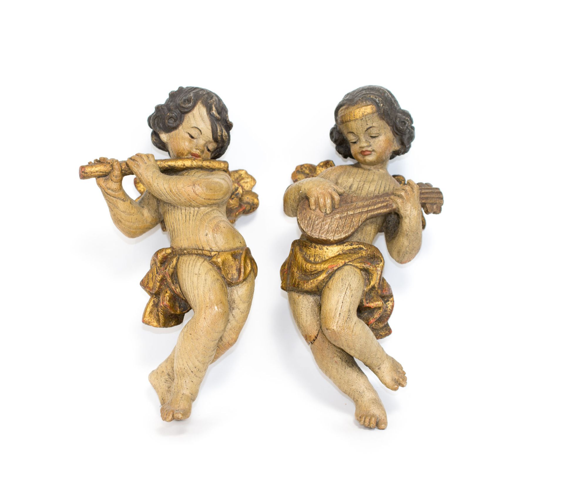 Unbekannter Künstler (20. Jh.)Paar musizierende Putti, Holz, geschnitzt, farbig und gold