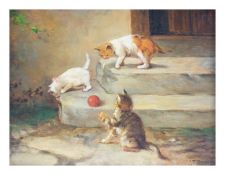 Erich Josef Dogarth (1927 Wien - 2008 ebenda)Spielende Katzen, Öl auf Platte, 18,2 cm x 24,2 cm,