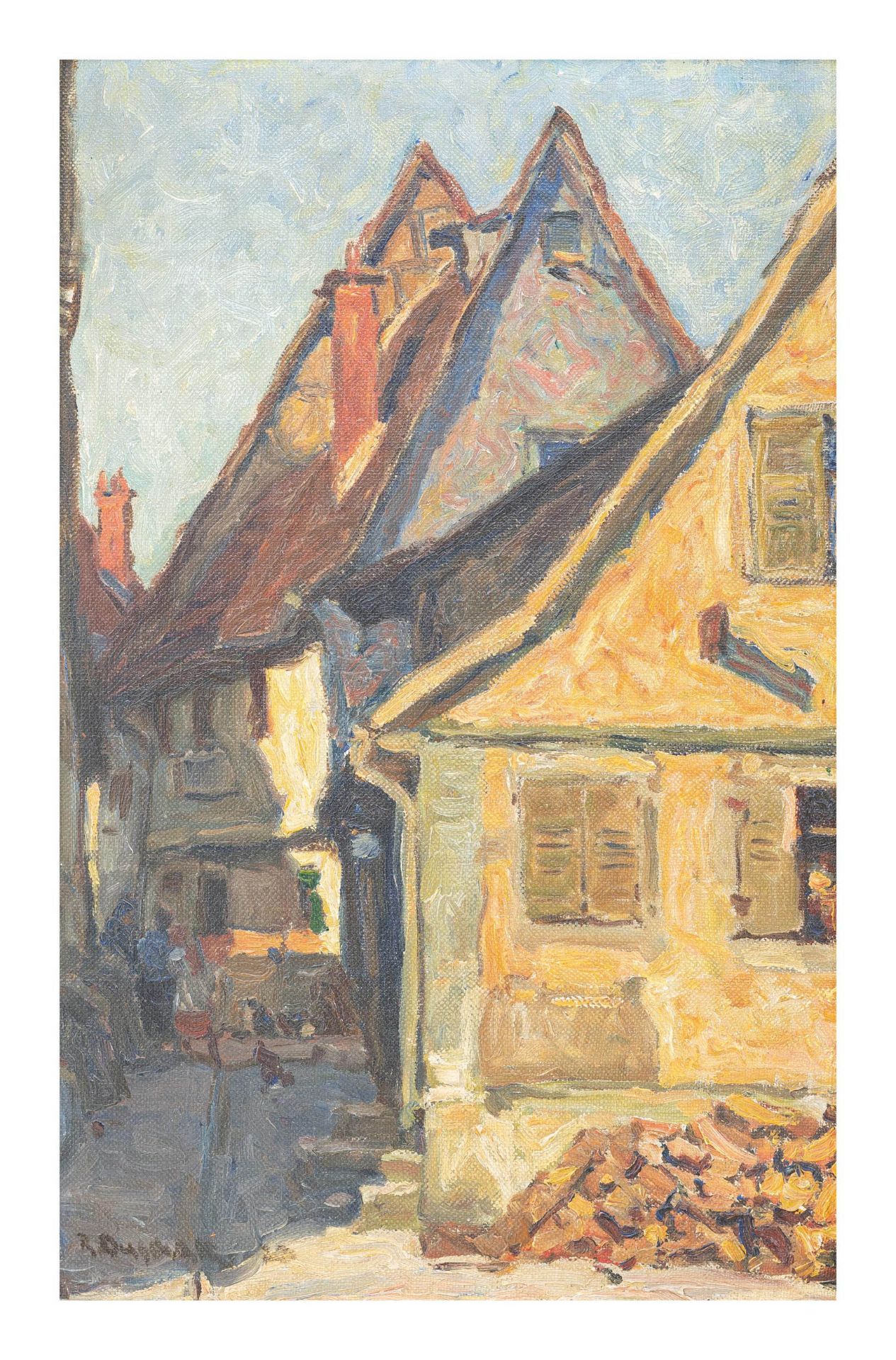 Richard Duschek (1884 Neugarten - 1959 Besigheim)2-tlg., Gehöft mit Figuren und Alte Häuser in - Bild 2 aus 5