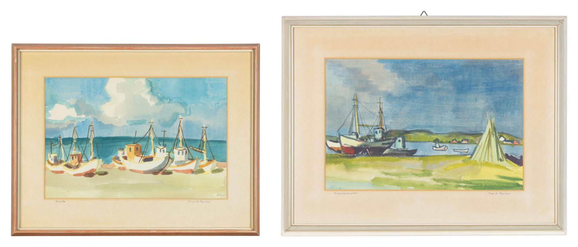 Hermann Teuber (1894 Dresden - 1985 München)2-tlg. 'Boote', Aquarell auf Papier, 30 cm x 44 cm