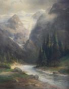 Conrad Blecher (aktiv ca. 1851 - ca. 1910)Gebirgsfluss, Öl auf Leinwand, 58 cm x 46 cm, unten