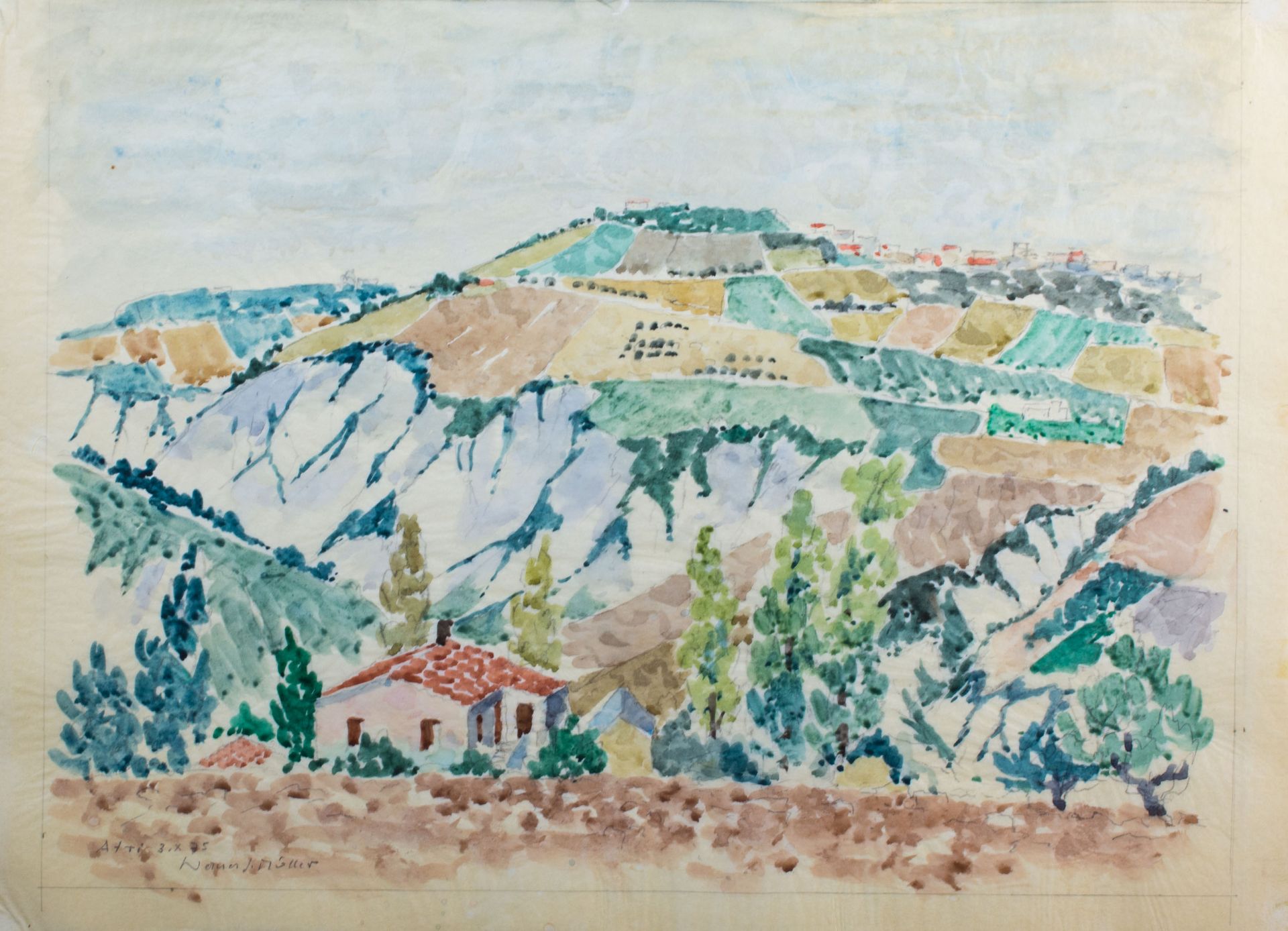 Werner Jakob Müller (1899 Winterthur - 1986 Ascona)Atri (Italien), Aquarell und Bleistift auf feinem