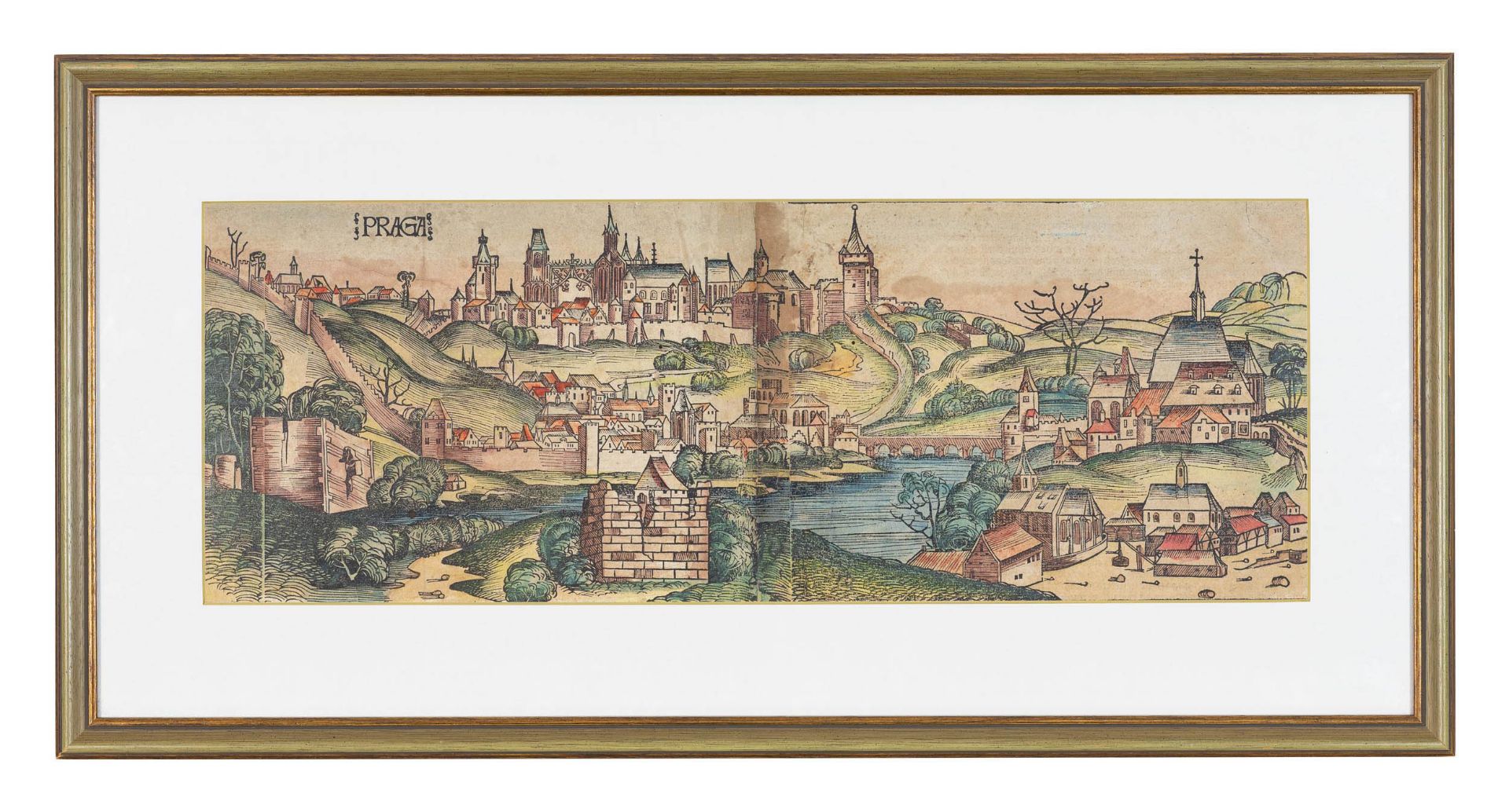 Hartmann Schedel (1440 Nürnberg - 1514 ebenda)Prag/ Praha, Holzschnitt, altkoloriert, auf Papier, - Bild 2 aus 4