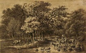 Johann Friedrich Weitsch (1723 Hessendamm - 1802 Salzdahlum)Waldlandschaft mit Kühen und Schafen,