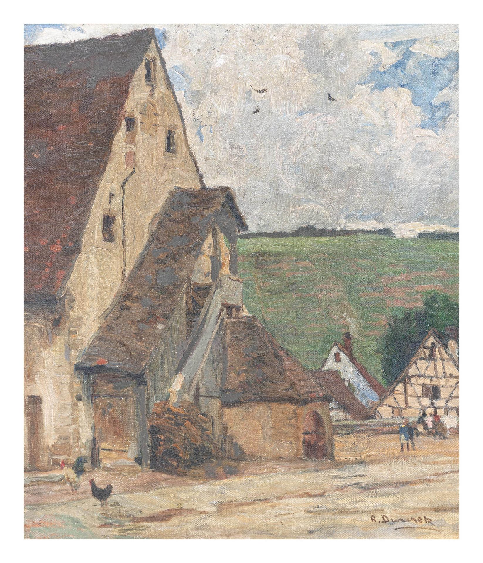 Richard Duschek (1884 Neugarten - 1959 Besigheim)2-tlg., Gehöft mit Figuren und Alte Häuser in - Bild 4 aus 5