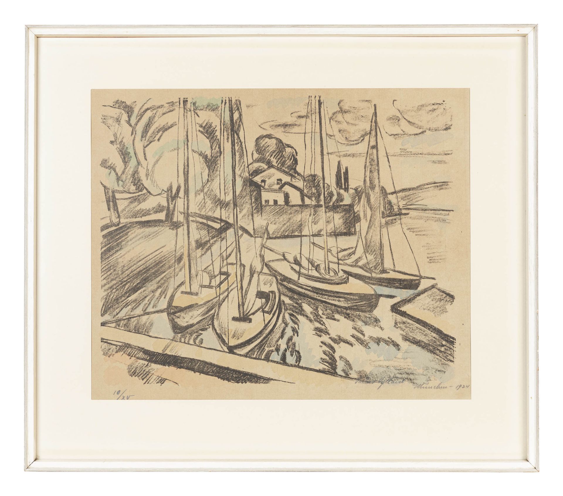 Vaclav Vytlacil (New York City 1892 - 1984)Hafenszene, aquarellierte Farblithografie auf Papier, - Bild 3 aus 3