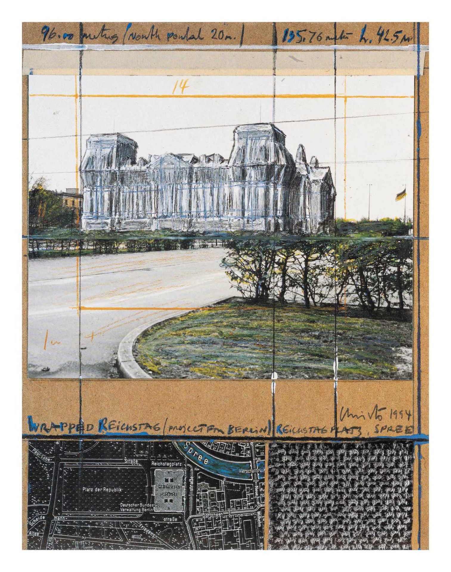 Javacheff Christo (1935 Gabrowo)Wrapped Reichstag, Project for Berlin, Farboffsetlithografie auf