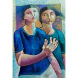 Adélio Sarro (1950 Andradina)'Amizade terna' (Coole Freundschaft), Öl auf Leinwand, 60 cm x 40 cm,
