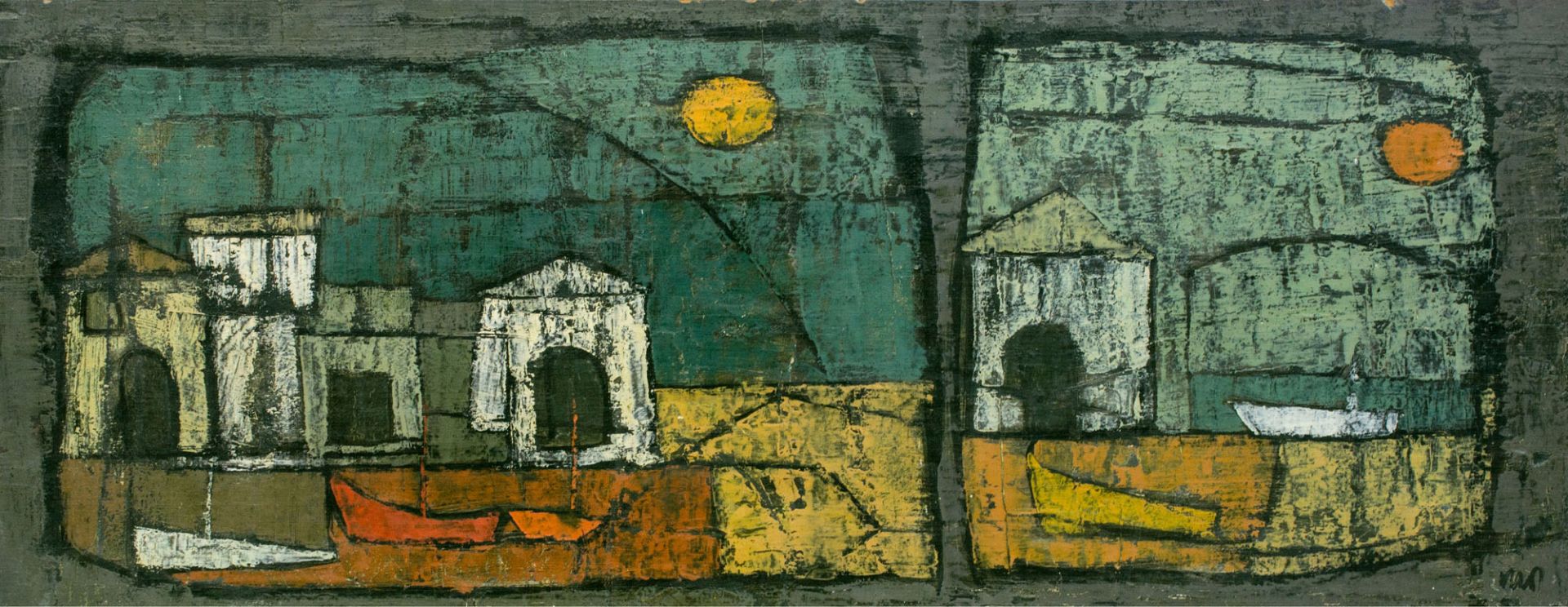 Inos Corradin (1929 Vogogna)Ohne Titel, Öl auf Holz, 37,4 cm x 98,7 cm, unten rechts signiert, am