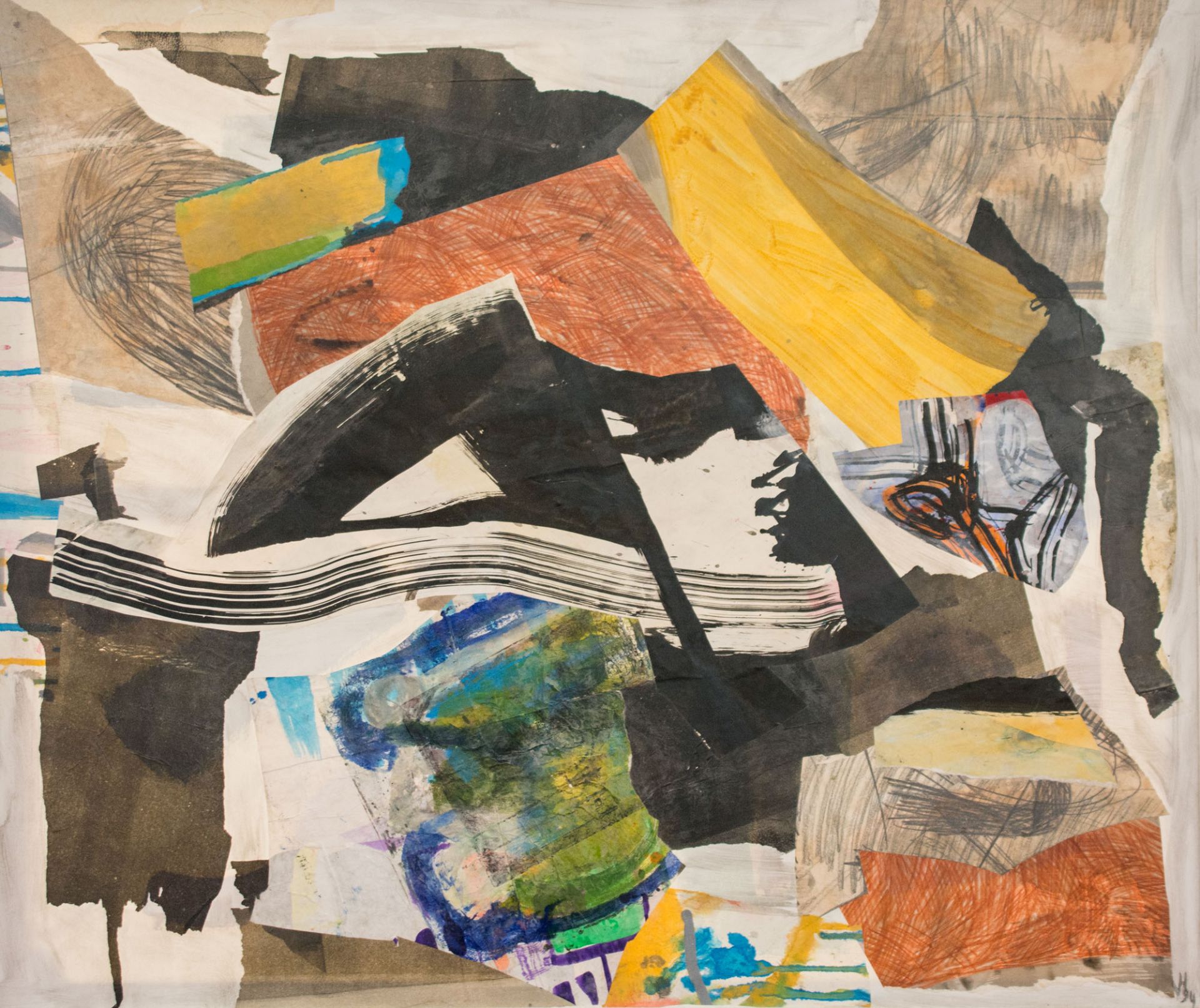 Veit Hofmann (1944 Dresden) (F)'Flattop in the Fall', Collage, Öl auf Leinwand und Papier, 120 cm