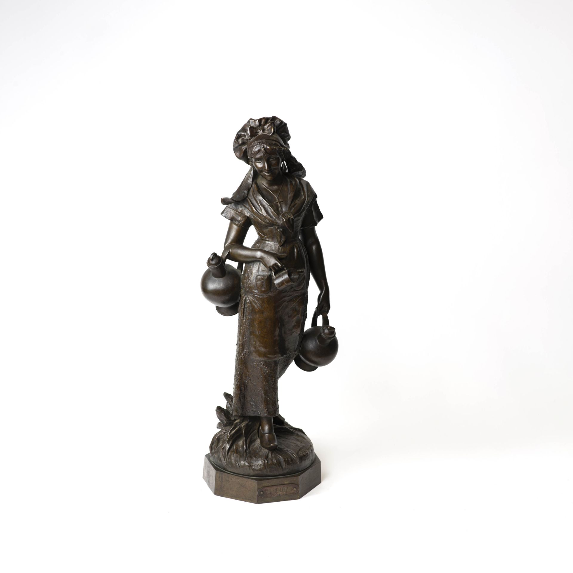 Polydor Comein (1848 - 1907)'Laitière Flamande'/ 'Flämisches Milchmädchen', Bronze, Höhe 62 cm cm,