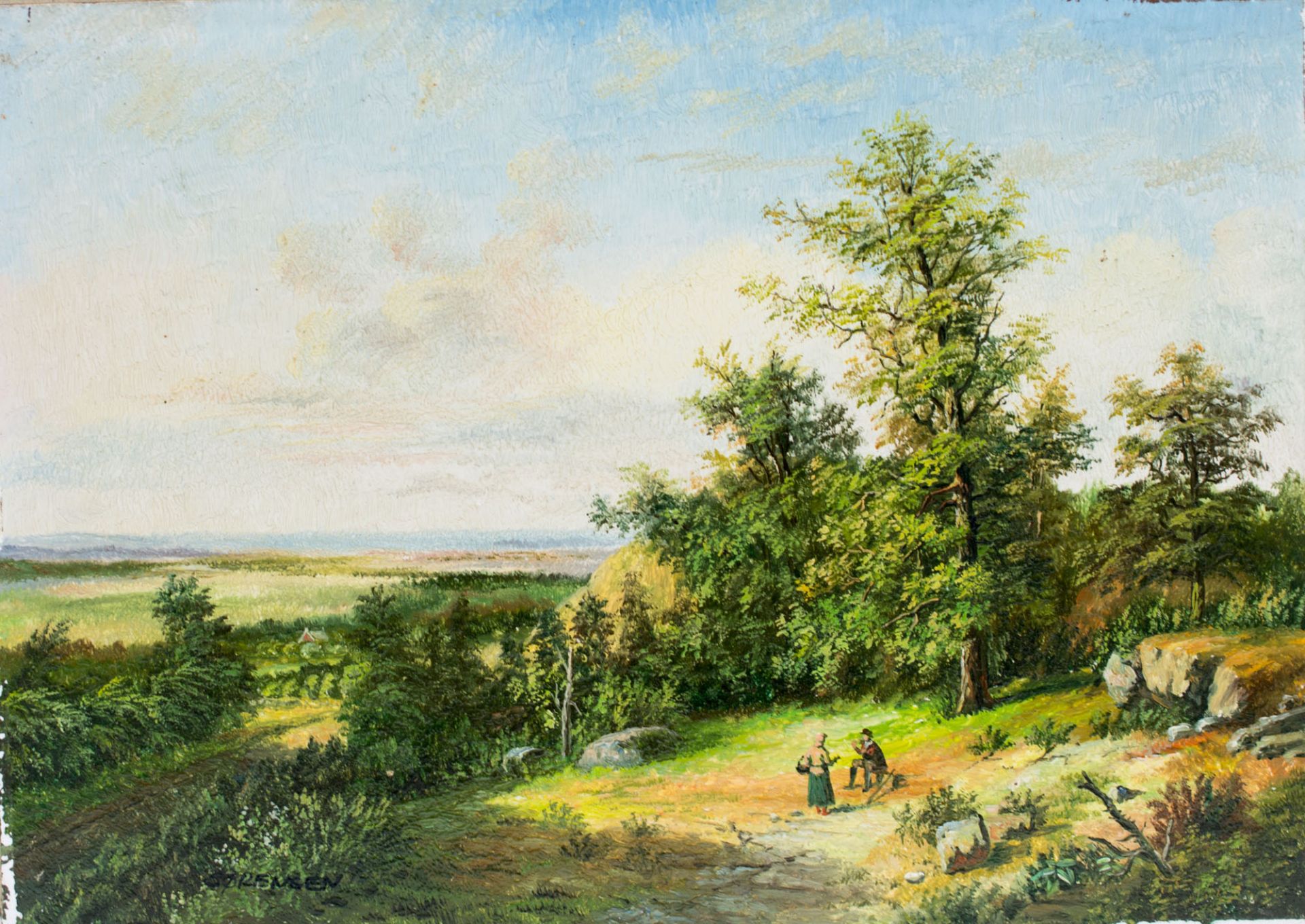Sorensen (20. Jh.)Paar Landschaftsansichten, Öl auf Holz, 13 cm x 18 cm, ein Gemälde unten links
