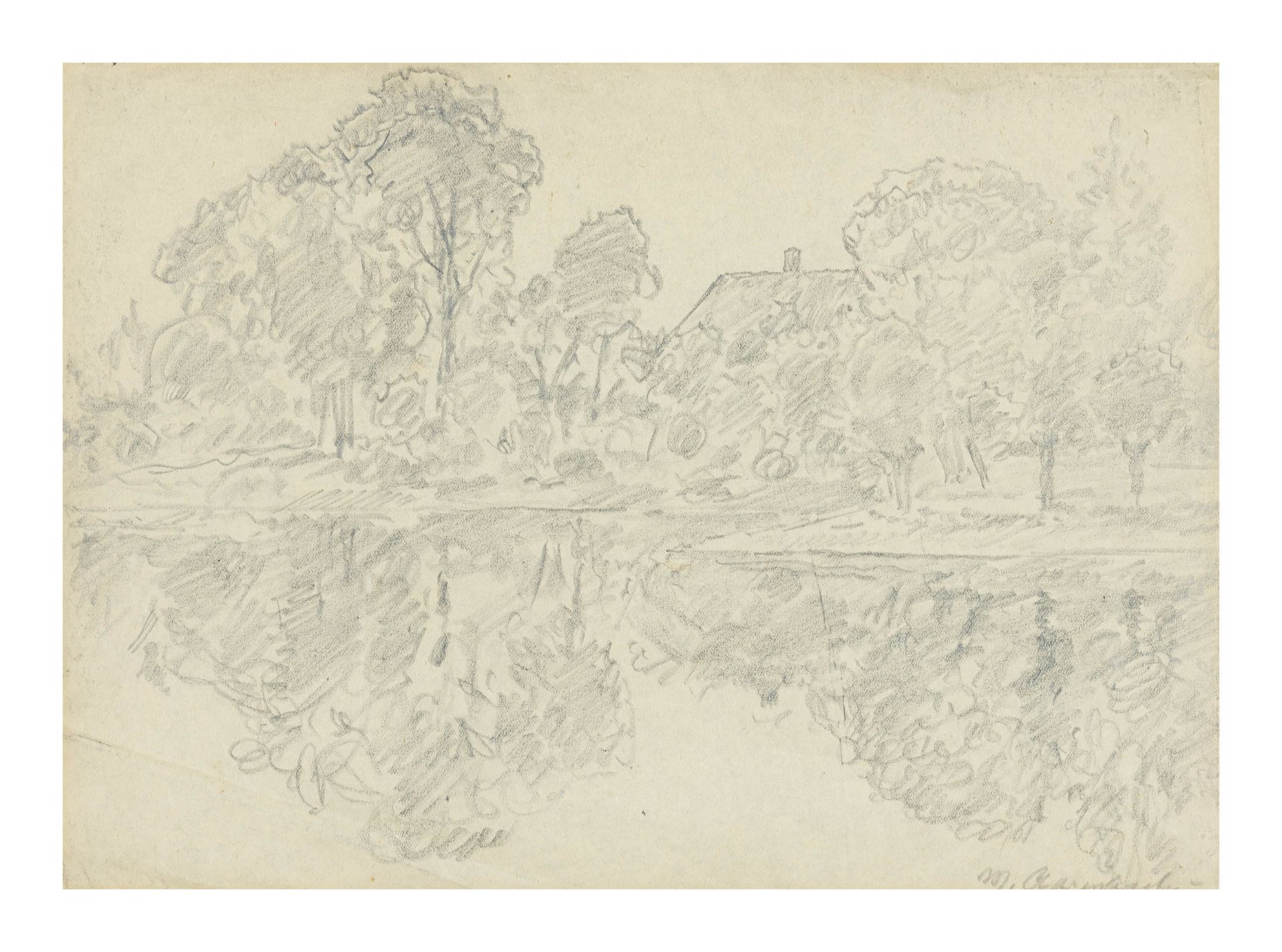 Max Clarenbach (1880 Neuss - 1952 Wittlaer)Am Niederrhein, Bleistift auf Papier, 24 cm x 33,5 cm