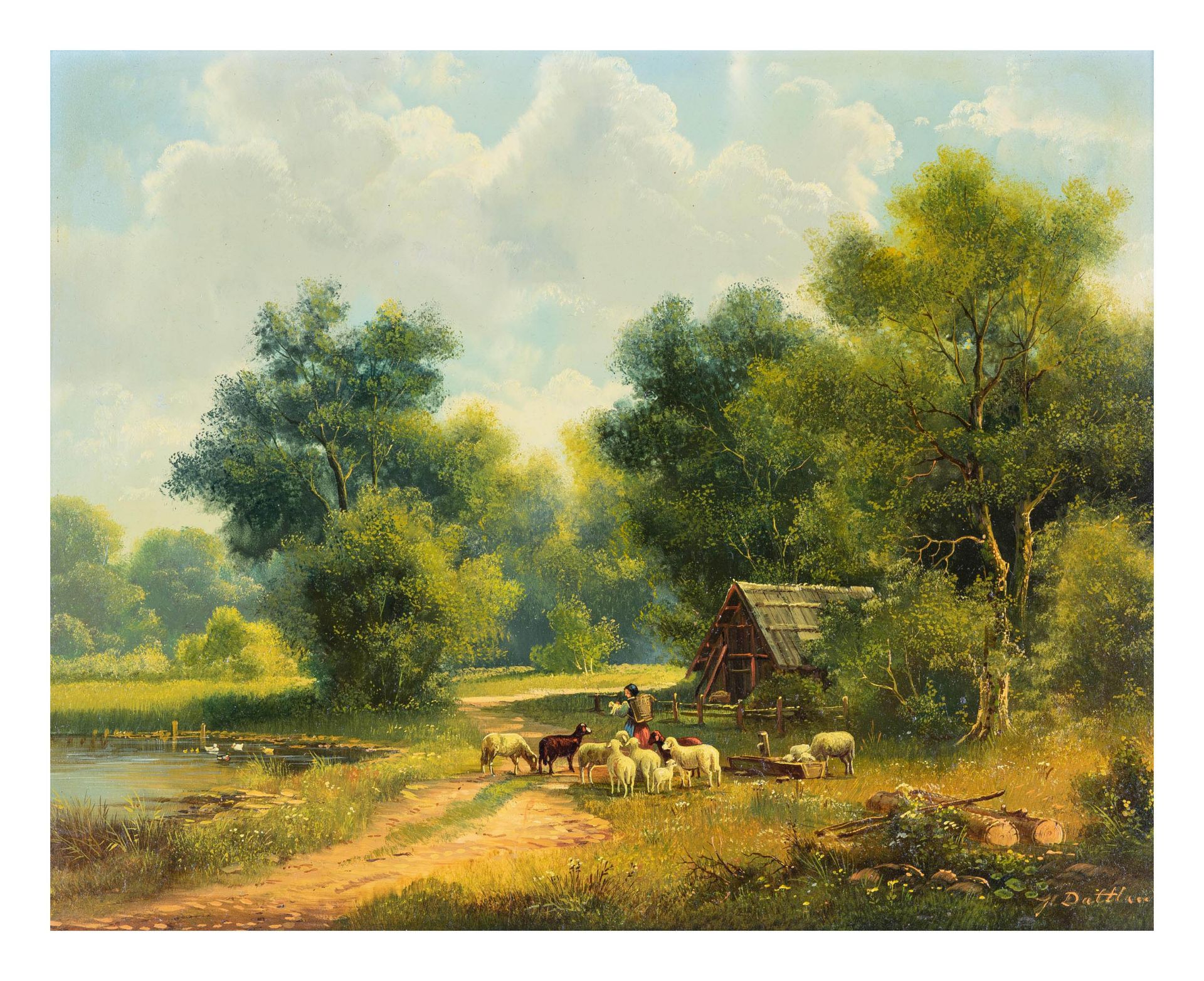 Herbert Duttler (1948 Augsburg)Landschaft mit Schafen, Öl auf Holz, 24 cm x 30 cm, unten rechts