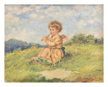 Karl Plückebaum (1880 Düsseldorf - 1952 ebenda)Putto in Landschaft, Öl auf Leinwand, 38,5 cm x 49