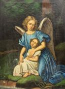 Unbekannter Meister (19. Jh.)Engel mit Kind, Öl auf Leinwand, 76 cm x 56 cm, unleserlich signiert