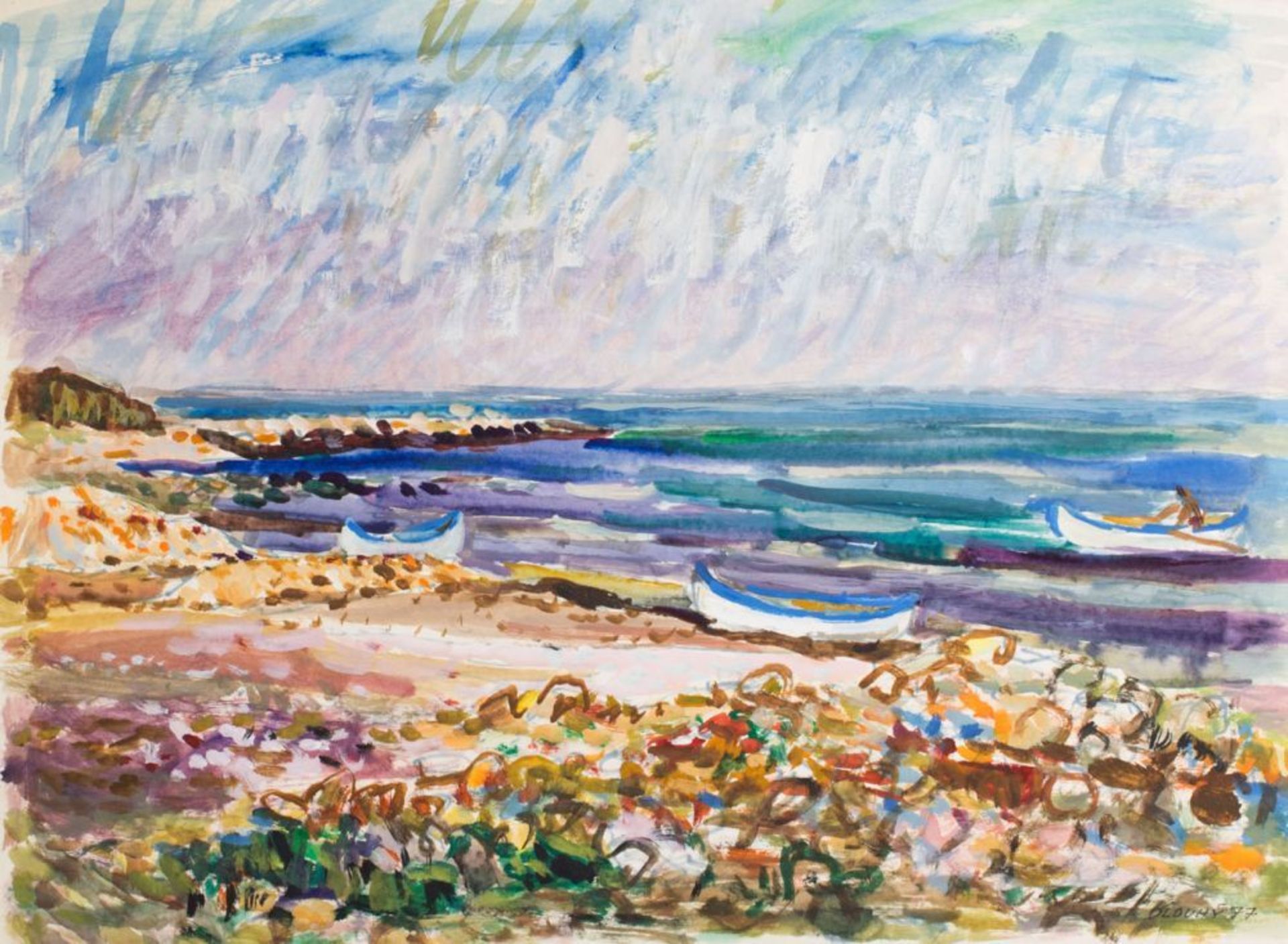 Vaclav Dlouhy (1923 - 1989 Tschechien)Strandszene, Gouache auf Papier, 45 cm x 60 cm Blattmaß, unten