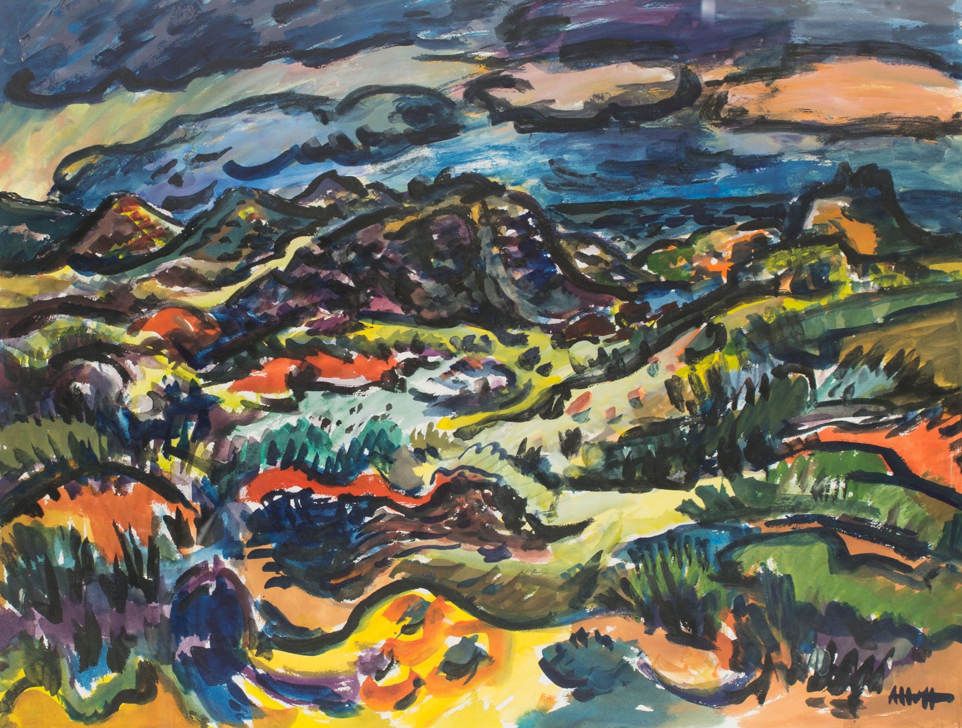 Alfred Hoffmann (1898 - 1987 Wuppertal)Alpenlandschaft, Aquarell / Mischtechnik auf Papier, 53 cm