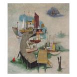 Helmut Lankhorst (1909 Mülheim an der Ruhr - 1979 ebenda)Hafen, Öl auf Leinwand, 85 cm x 73 cm,