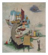 Helmut Lankhorst (1909 Mülheim an der Ruhr - 1979 ebenda)Hafen, Öl auf Leinwand, 85 cm x 73 cm,